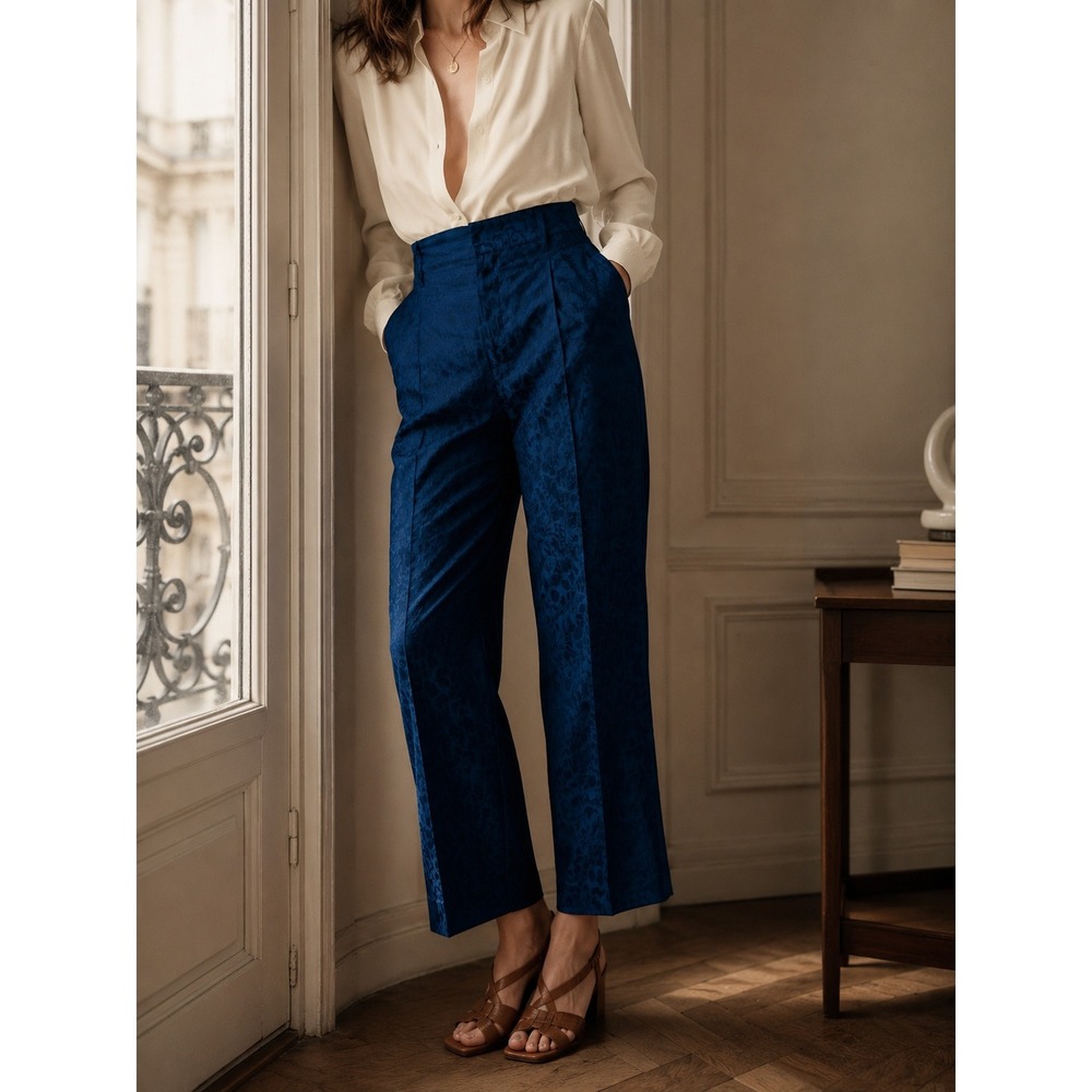 Scotch & Soda Maison Scotch Blue Jacquard Animal Print Wide Leg Pants Large Luxe